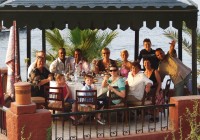 A family enjoying lunch by the sea in Hurghada on the Red Sea