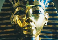 The solid gold funerary mask of King Tutankhamen at the Egyptian Museum in Cairo