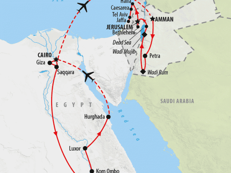 Egypt And Jerusalem Map Egypt, Jordan And Israel Group Tour | On The Go Tours