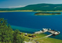 A picturesque lake harbour in Mongolia