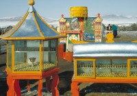 Brightly coloured religious Mongolian artefacts