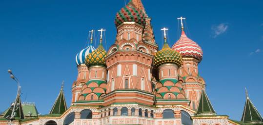 The beautifully coloured St Basil's Cathedral in Moscow