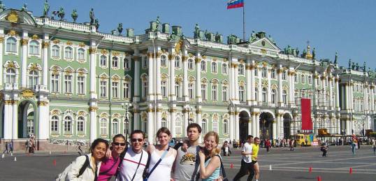 A group outside the Winter Palace in St Petersburg