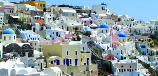 Sunset view on the picturesque Island of Santorini, Greece