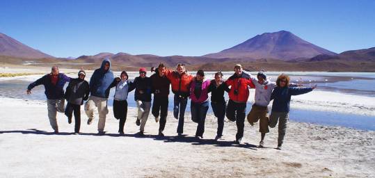 A Peru tour group on the world's largest salt flats in Peru