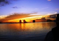 Beautiful blue, orange and gold sunset over the Amazon River in South America