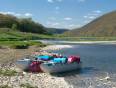 Catamaran rafting on the quiet rivers of the Ural Mountains