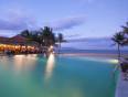 Sunset over the pool and beach in Nha Trang