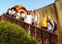 A group of travellers at the Hawa Mahal (Palace of the winds) in Jaipur