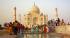 Colourfully dressed Indian people at the Taj Mahal