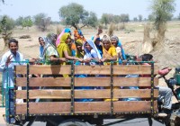 Smiling Indian people travelling by cart
