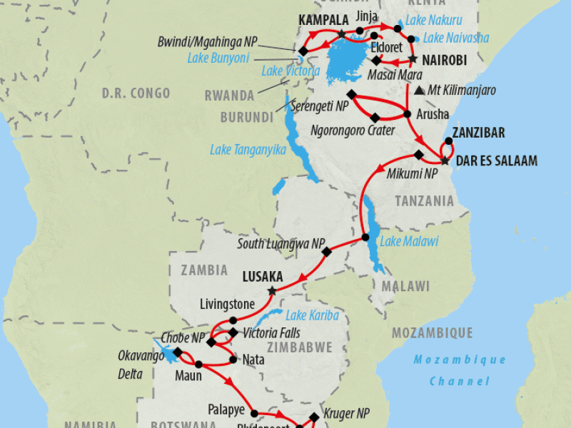 Nairobi to Johannesburg 47 Day Safari On The Go Tours