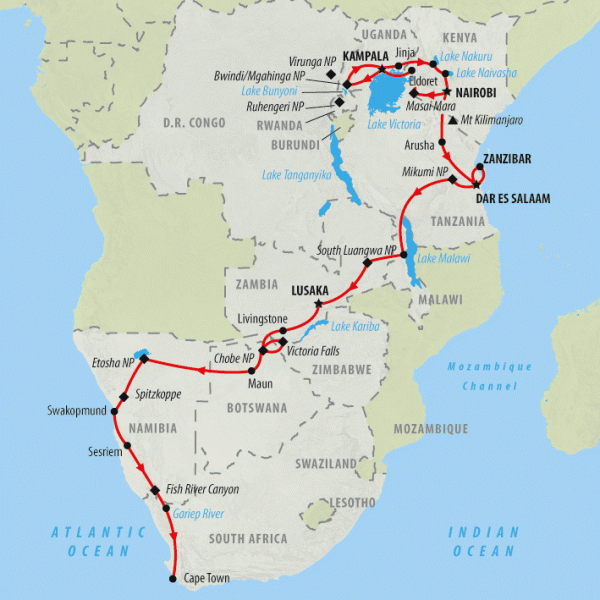 map of kenya and uganda. from Kenya via Uganda to