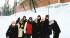 A group in winter outside the Kremlin walls in Moscow