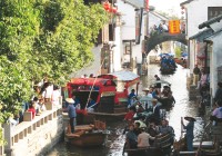 Boats on the waterways of Zhouzhuang, an ancient town near Shanghai