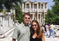 A couple in front of the legendary Roman ruins of Ephesus