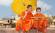 Young Buddhist Laos men in their iconic orange robes.