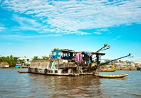 Boats of all shapes and sizes plow the Mekong Delta in Vietnam