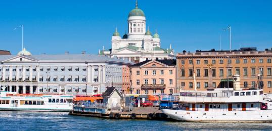 Helsinki Port in Finland with Helsinki Cathedral in the background