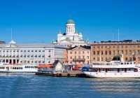 Helsinki Port in Finland with Helsinki Cathedral in the background