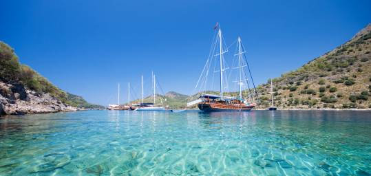 A gulet boat on the famous turquoise waters of Turkey