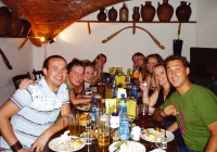 An on the go group enjoying a traditional Russian meal