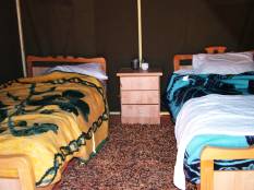 Inside a tent at Wadi Rum Desert camp