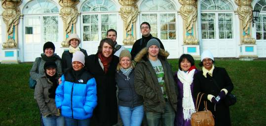 An on the go group outside Catherine Palace in St Petersburg