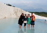 A group in one of the thermal terraced pools in Pammukale