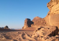 The desert sands capture the morning light in Wadi Rum, Jordan