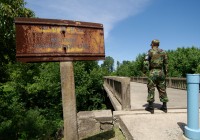 The bridge of no return in the DMZ spanning the Military Demarcation Line and linking South Korea wi