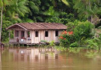 A traditional Amazonian house seen on an Ecuador Tour.