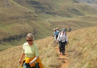 A group trekking in the Drakensburg mountains - part of our South Africa Group Safaris