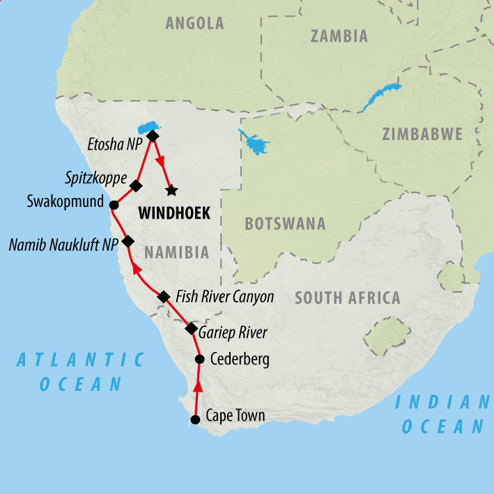 Map of Cape & Namibia Discovery - 11 days