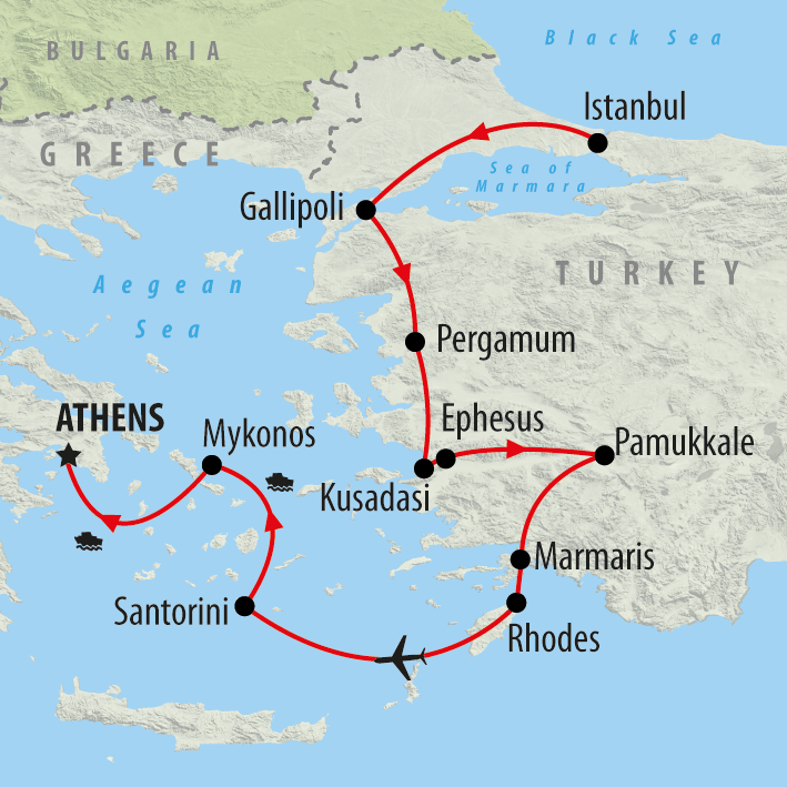 Map of Istanbul to Athens - 14 days