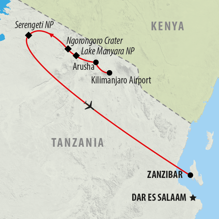 Map of Tanzania Safari & Beach - 14 days