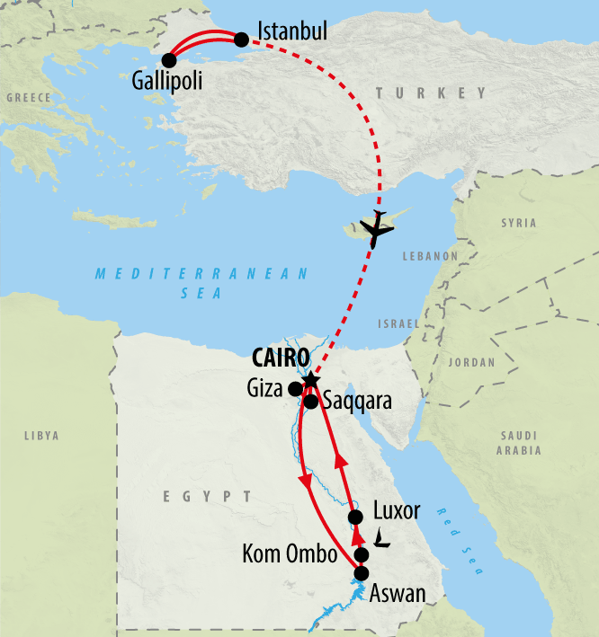 OFFLINE - ANZAC Day & Tutankhamun 2024 - 13 days map