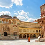 Intricate decor of Amber Fort in Rajasthan, India