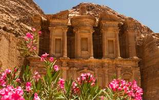 Petra monastery with spring flowers - Jordan - Best time to visit Middle East