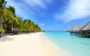 White sands and palm-fringed shores of the Maldives