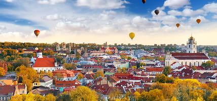 Cityscape of Vilnius with hot air balloons