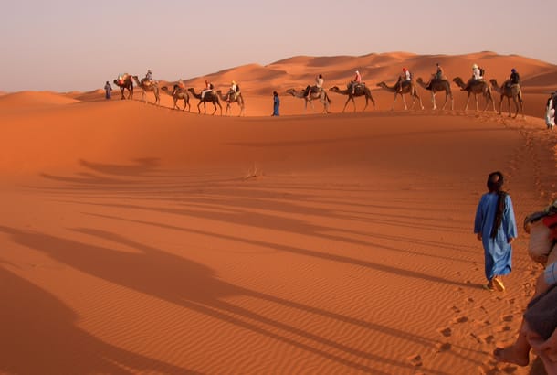 Erg Chebbi dunes and camel riders