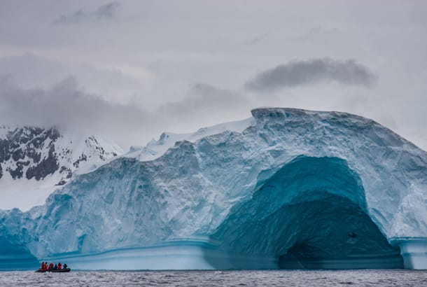 Expedition zodiac and iceberg in Antarctica - On The Go Tours