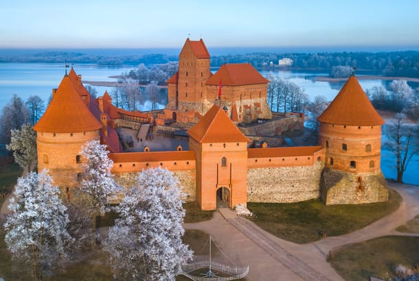 Icy trakai Castle in Winter, Lithuania