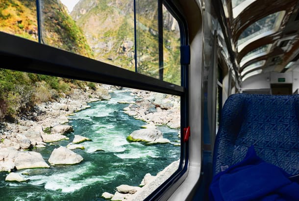 Inside scenic train to Machu Picchu