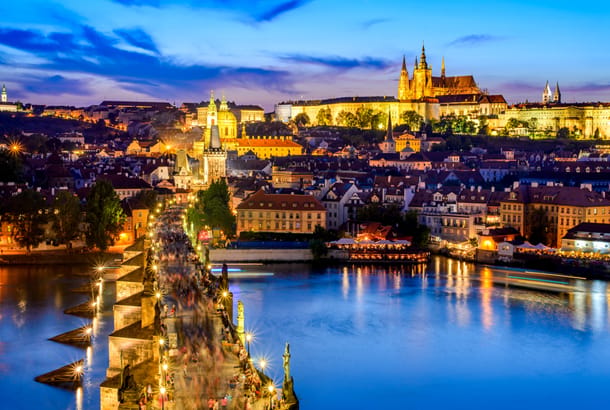 Prague cityscape at night - Top Travel Tips - On The Go Tours