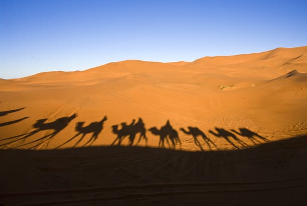 Sahara desert with camel caravan - Morocco - Best time to visit the Middle East