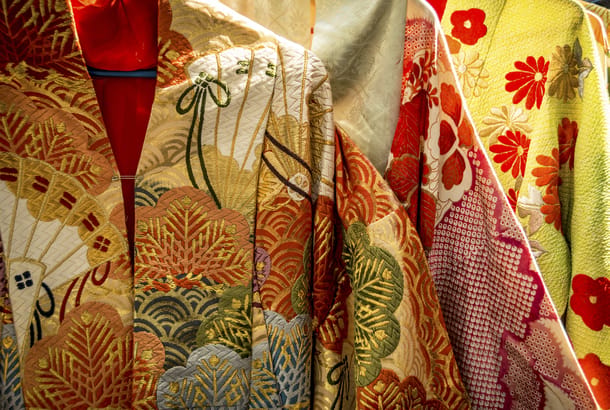 Silk kimono on hangers