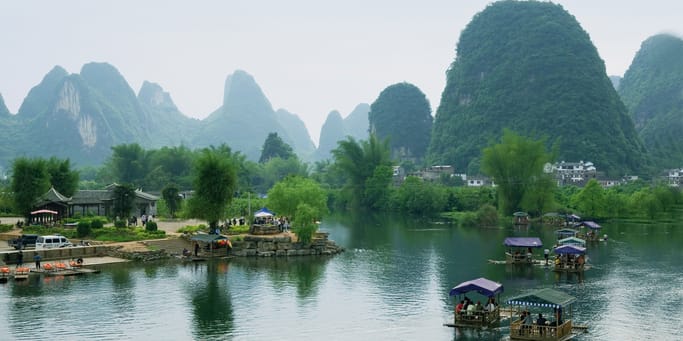 Bamboo rafts on the River Li | Yangshuo | China	