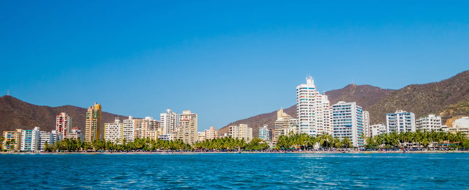 The vivid blue waters of the coast along Santa Marta